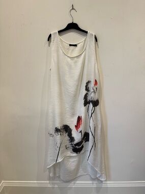 N Yang White Sleeveless High Low Lightweight Linen Dress